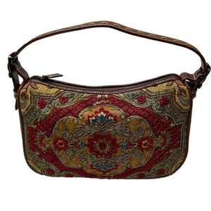 Isabella Fiore Floral Tapestry Glass Bead Embellished Leather Shoulder Bag